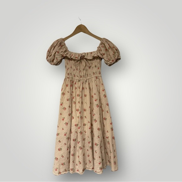 70F/20C Floral Print Puff Sleeves Vintage Cottagecore Ruffles Midi Dress Sz M - Picture 2 of 14